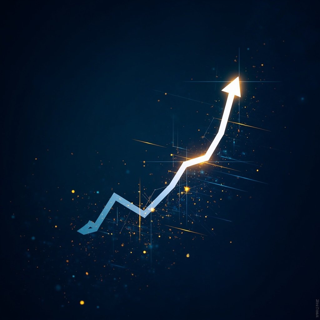 Concepto visual de inversión en IA, gráfico ascendente con fondo de red neuronal digital
