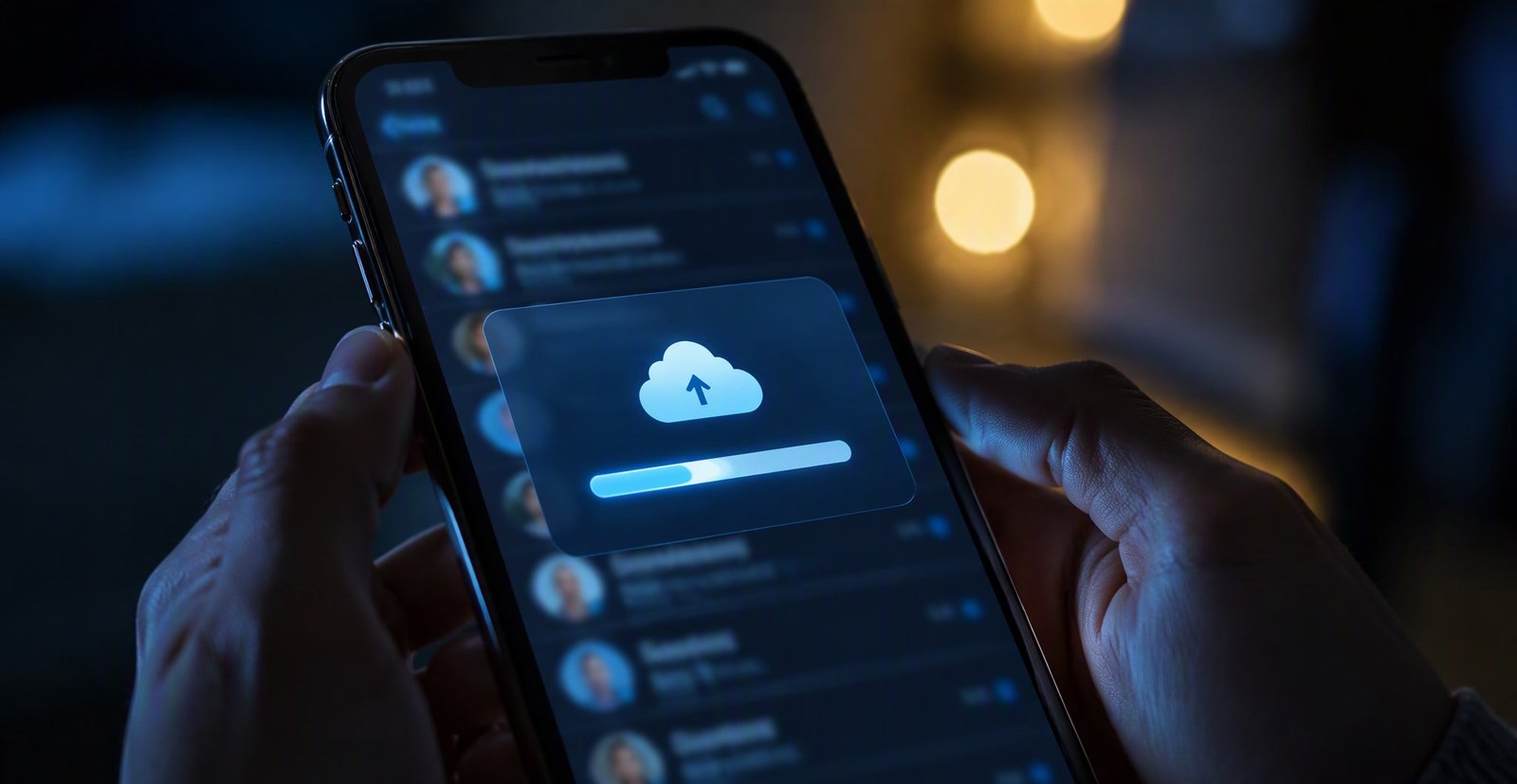 Pantalla de móvil mostrando una copia de seguridad en la nube en progreso