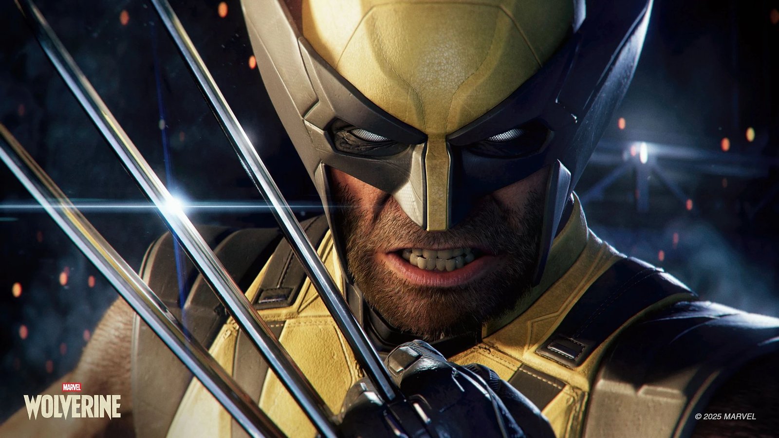 Wolverine de cerca con el traje amarillo clásico y las garras extendidas en Marvel's Wolverine para PS5