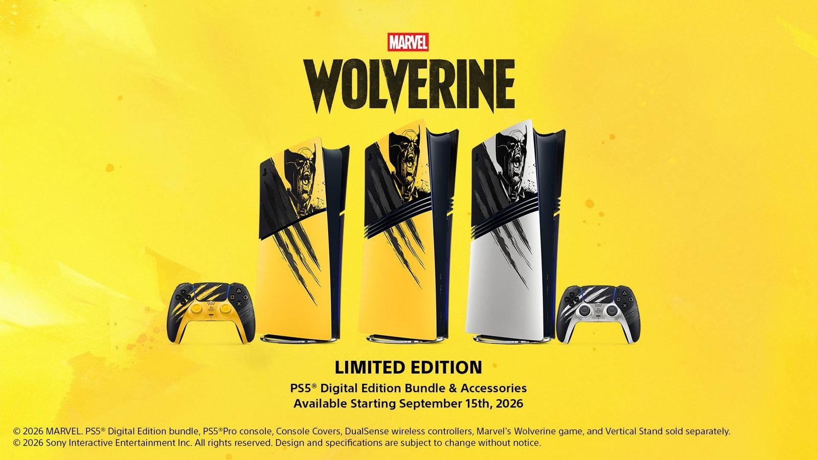 Bundle de edición limitada de Marvel's Wolverine para PS5: consola Battle Yellow, DualSense Limited Edition y accesorios