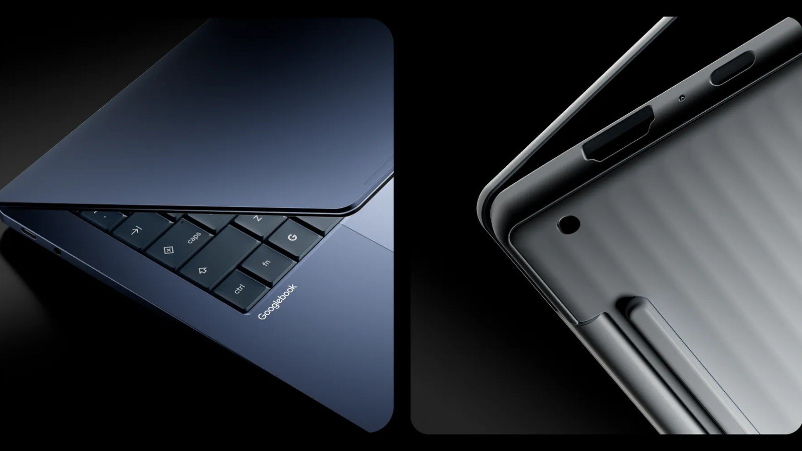 Fotografía oficial del hardware del Googlebook, la línea de portátiles premium de Google con Gemini