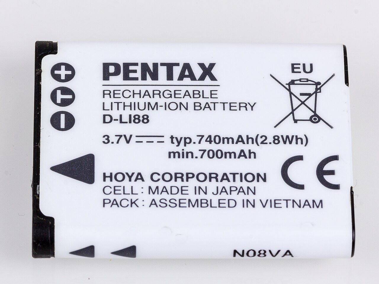 Batería de iones de litio de una cámara compacta Pentax, el estándar de la energía portátil de consumo