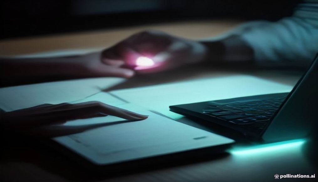 Manos sosteniendo una brújula digital brillante sobre un escritorio con portátil, metáfora de los criterios para elegir un modelo de IA sin rendirse a la fatiga