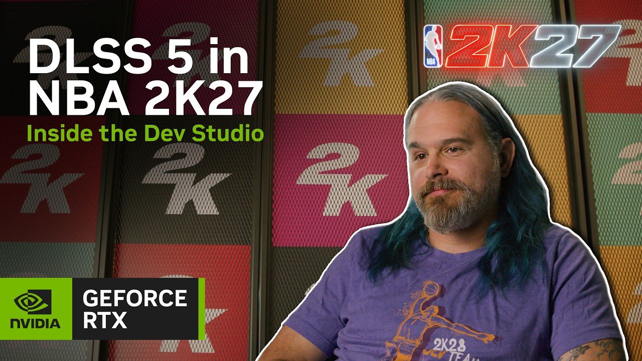 DLSS 5 aplicado a NBA 2K27: iluminación y materiales generados por IA en tiempo real (NVIDIA en YouTube)