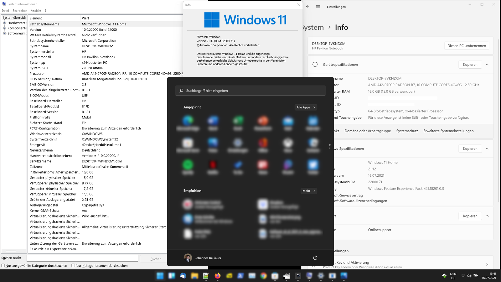 Menú Inicio de Windows 11 con su cuadrícula de aplicaciones