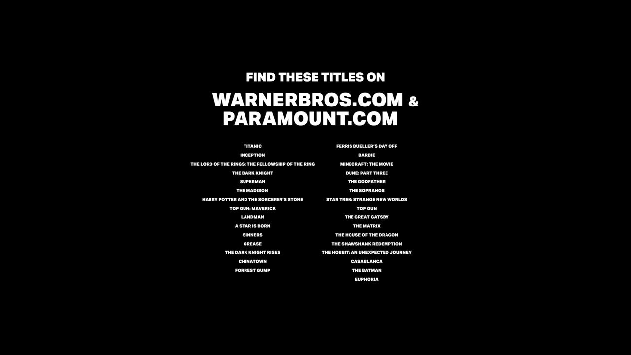 Cierre del vídeo oficial de Skydance con títulos emblemáticos de Paramount y Warner Bros., de El Padrino a El Señor de los Anillos